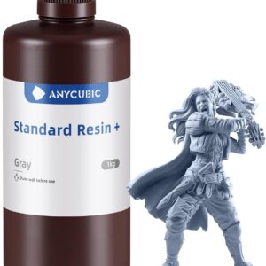 ANYCUBIC Standard 3D Printer Resin Plus, 405nm SLA Fast UV-Curing Resin, High Precision & Rapid Photopolymer for 8K/14K/16K Capable LCD/DLP/SLA 3D Printing (Gray, 1000g)