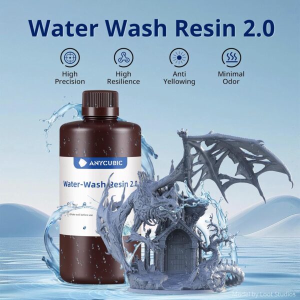 ANYCUBIC Water Washable Resin 2.0 Bundle, 3D Printer Resin with Low Viscosity and Fast Printing, 405nm High Precision 3D Resin, 8K Capable LCD DLP 3D Printing (Grey+Grey, 2kg) - Image 2