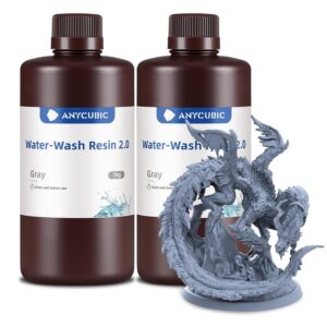 ANYCUBIC Water Washable Resin 2.0 Bundle, 3D Printer Resin with Low Viscosity and Fast Printing, 405nm High Precision 3D Resin, 8K Capable LCD DLP 3D Printing (Grey+Grey, 2kg)