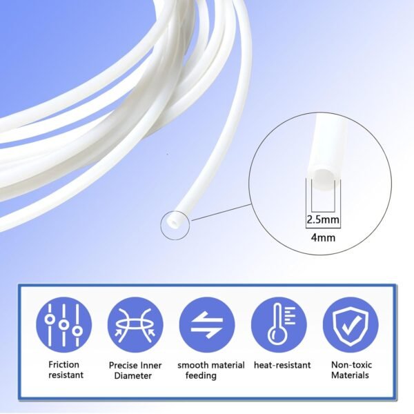 Creamy white PTFE Tube Kit, 2.5mm ID×4mm OD, 5M/16.4ft, Compatible with Bambu Lab AMS X1/P1P/A1, CREALITY K2 Plus/Hi, FLASHFORGE 5M, Prusa MMU3, with Tubing Cutter & 4pcs 4mm Pneumatic Fittings - Image 2