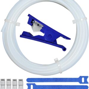 Creamy white PTFE Tube Kit, 2.5mm ID×4mm OD, 5M/16.4ft, Compatible with Bambu Lab AMS X1/P1P/A1, CREALITY K2 Plus/Hi, FLASHFORGE 5M, Prusa MMU3, with Tubing Cutter & 4pcs 4mm Pneumatic Fittings