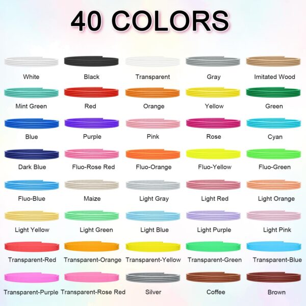 Dynta 3D Pen Filament Refills 40 Colors, 10 Ft Per Color Total 400 Ft 1.75mm PLA 3D Doodler Pen Refills for Create Model Art Compatible with Most 3D Printing Pens - Image 2
