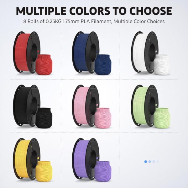 ELEGOO 250g Matte PLA Filament Bundle 1.75mm, 8 Colors 3D Printer Filaments Dimensional Accuracy +/- 0.02mm, 8 Pack 250g Spool Multicolors for Most FDM 3D Printers - Image 2