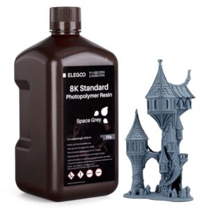 ELEGOO 8K Standard Photopolymer 3D Printer Resin, 405nm UV-Curing Resina for 12K 14K Saturn LCD MSLA DLP Impresora Space Grey 2000g