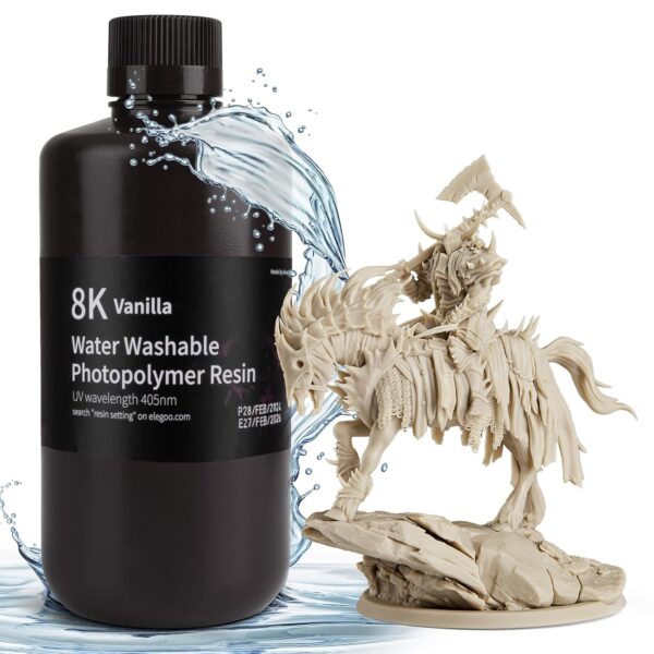 ELEGOO 8K Water Washable 3D Printer Resin, 405nm UV Curing Photopolymer Resina for 12K 14K Saturn LCD MSLA DLP 3D Impresora 1000Gram Vanilla