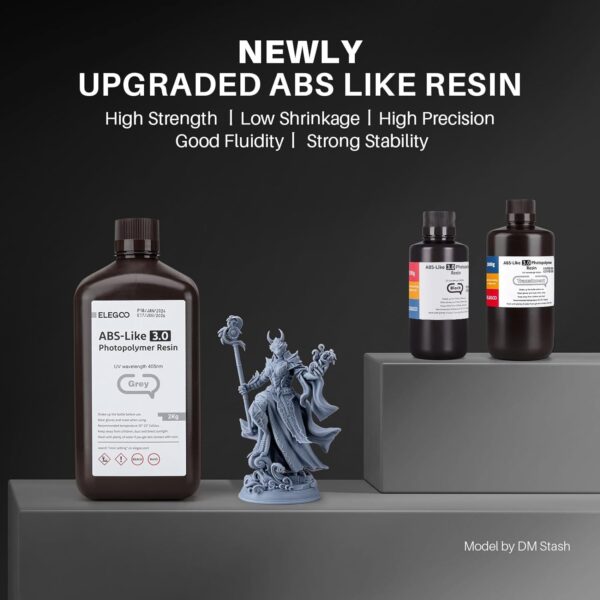 ELEGOO ABS-Like 3D Printer Resin 3.0, 405nm UV Curing Photopolymer Resina for Mars Saturn Jupiter MSLA DLP LCD Impresora with High Strength and Toughness, Low Viscosity, Grey 2000g - Image 2