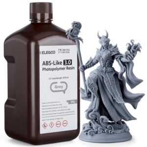 ELEGOO ABS-Like 3D Printer Resin 3.0, 405nm UV Curing Photopolymer Resina for Mars Saturn Jupiter MSLA DLP LCD Impresora with High Strength and Toughness, Low Viscosity, Grey 2000g
