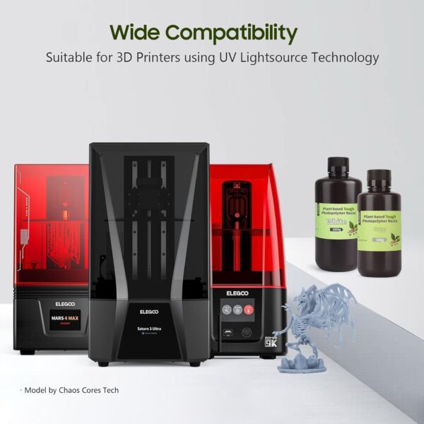 ELEGOO ABS-Like Plant-Based 3D Printer Resin with Low Odor and High Precision, 405nm UV Curing Resin for Mars Saturn Jupiter MSLA DLP LCD 3D Printing - Grey 2000g - Image 2
