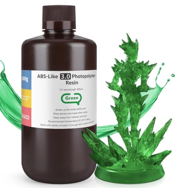 ELEGOO ABS-Like Resin 3.0, Photopolymer Resin UV Curing 405nm, Upgraded ABS 3D Printing Resin, Higher Precision, Lower Shrinkage 3D Resin for LCD/MSLA/DLP 3D Printer, Clear Green 1000G