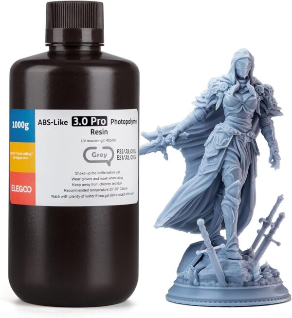 ELEGOO ABS-Like Resin 3.0 Pro, Higher Scratch-Resistance 3D Printing Photopolymer Resin, 405nm UV Resin for MSLA/DLP/LCD Printers Fast Curing High Precision Non-Brittle, Grey 1000g