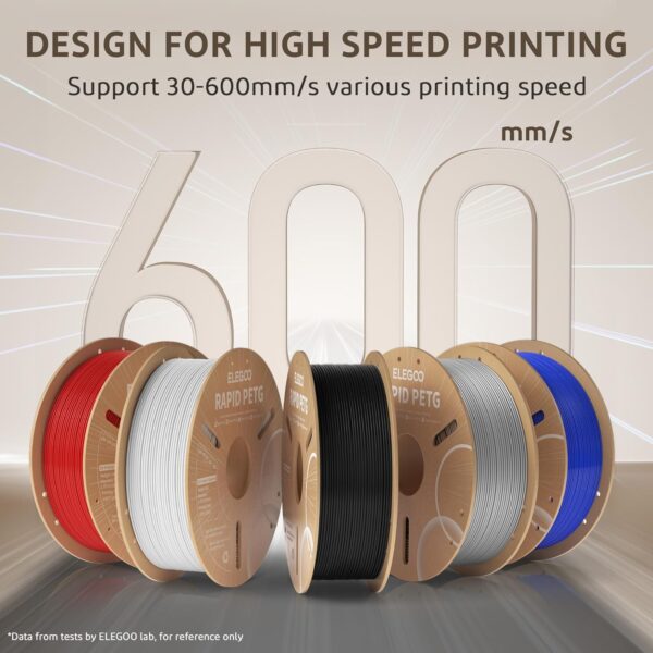 ELEGOO Rapid PETG Filament 1.75mm Black 1KG, High Speed 30-600mm/s 3D Printer Filament Dimensional Accuracy +/- 0.02 mm, 1kg Cardboard Spool(2.2lbs) Fits for Most FDM 3D Printers - Image 2