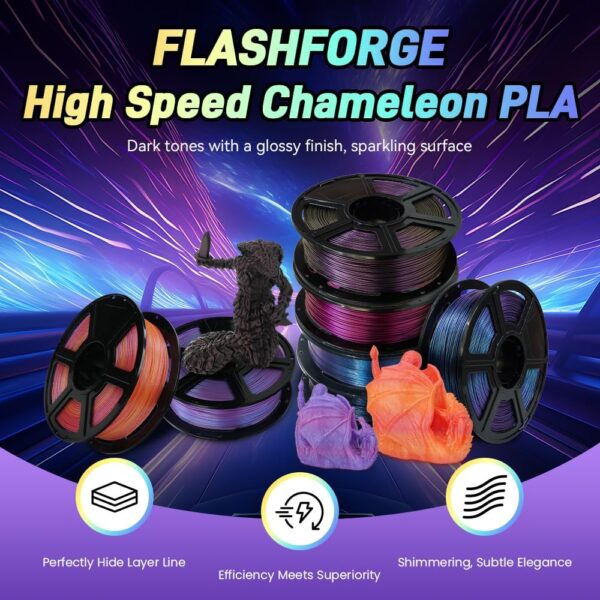 FLASHFORGE Chameleon Rapid PLA Filament 1.75mm Abyssal Rede, PLA Color Shift High Flow Speedy 3D Printer Filament, Max 500mm/s Fast Printing, Display Shimmering Effects from Various Angles and Light - Image 2