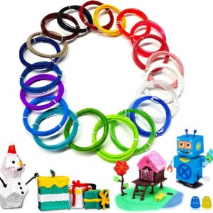 Geeetech PLA 3D Pen Filament Refills, 20 Colors 1.75mm 3D Pen Refills Set Smooth Printing, Each Color 5M, Total 100M, 200+ Stencil eBook and 2 Finger Caps