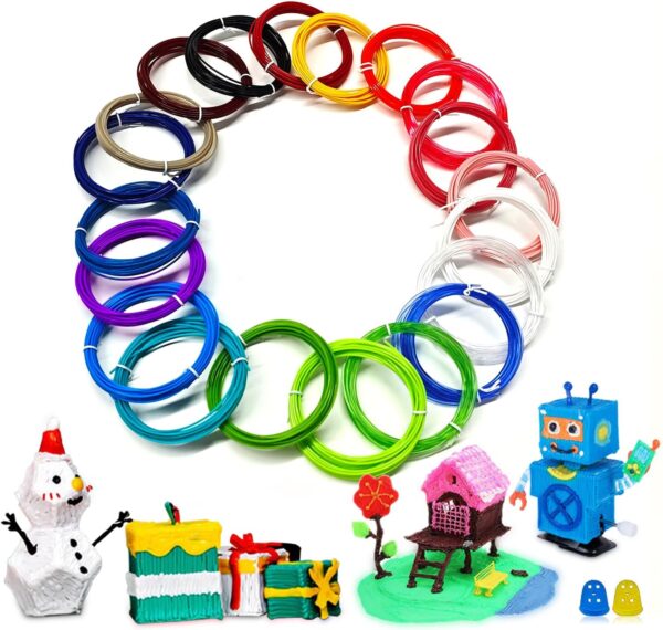 Geeetech PLA 3D Pen Filament Refills, 20 Colors 1.75mm 3D Pen Refills Set Smooth Printing, Each Color 5M, Total 100M, 200+ Stencil eBook and 2 Finger Caps