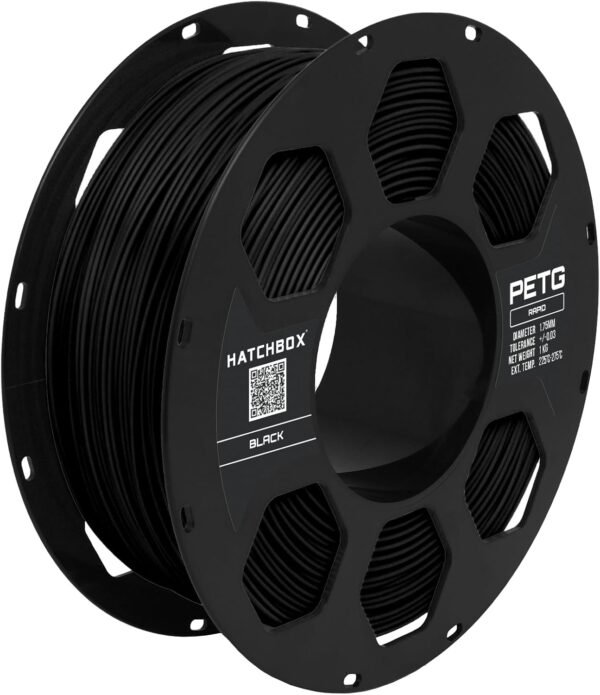 HATCHBOX 1.75mm Black High Speed PETG 3D Printer Filament, Dimensional Accuracy +/- 0.03 mm, 1 kg Spool, Compatible with FDM Printers for Fast, Precise Printing
