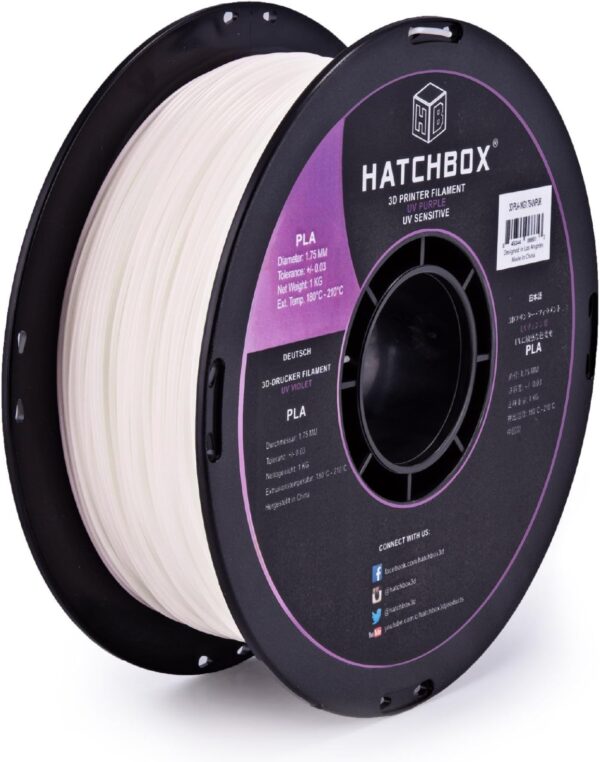 HATCHBOX 3D PLA-1KG1.75-UVPUR UV Color Changing PLA 3D Printer Filament, Dimensional Accuracy +/- 0.03 mm, 1 kg Spool, 1.75 mm, Purple - Image 2