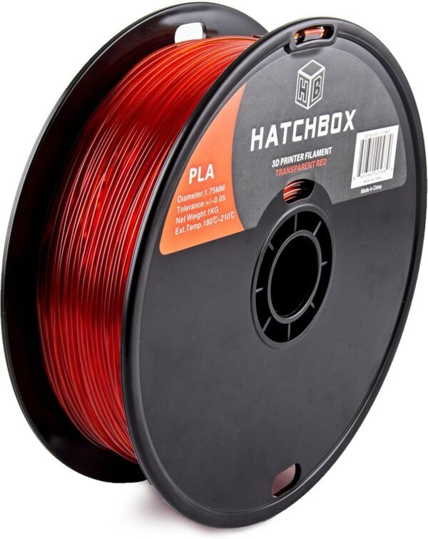 HATCHBOX PLA 3D Printer Filament, Dimensional Accuracy +/- 0.03 mm, 1 kg Spool, 1.75 mm, Transparent Red