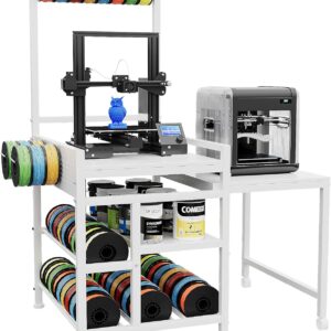 Heavy Duty 3D Printer Table with Filament Storage Rack – Extendable Stand for ABS/PLA/TPU Spools, Ideal for Garage, Office, and Workshop