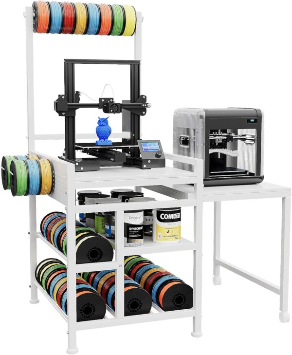 Heavy Duty 3D Printer Table with Filament Storage Rack – Extendable Stand for ABS/PLA/TPU Spools, Ideal for Garage, Office, and Workshop