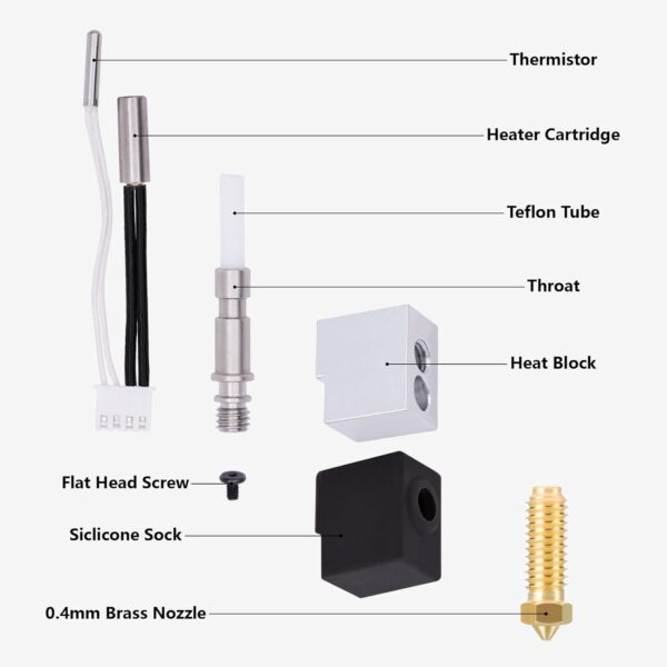 Hotend Kit for Anycubic Kobra S1, 3D Printer Quick Swap Ceramic Composite Throat Tube Hotend Kit with 2PCS 0.4mm Brass Nozzzles for Anycubic Kobra S1, S1 Combo - Image 2
