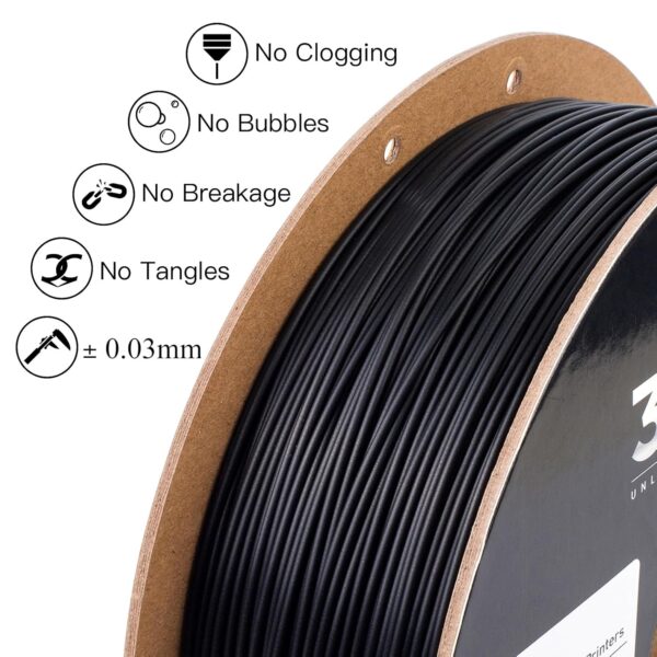 INLAND PLA Filament 1.75mm - Black PLA 3D Printer Filament, Dimensional Accuracy +/- 0.03mm - 1kg Cardboard Spool (2.2 lbs) – FDM 3D Printing - Image 2