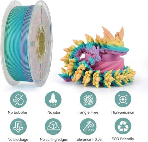 Kingroon 3D Printer Filament Matte Rainbow PLA Filament 1.75mm 3D Printing Filament 1kg Dimensional Accuracy ±0.02mm,Fit Most 3D Printers - Image 2
