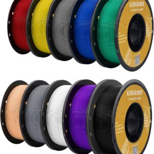 Kingroon PETG 3D Printer Filament, 10 Rolls, Dimensional Accuracy +/- 0.03 mm, 10kg Spool(22lbs), 1.75 mm，Black White Grey Red Blue Green Purple Skin Silver Yellow