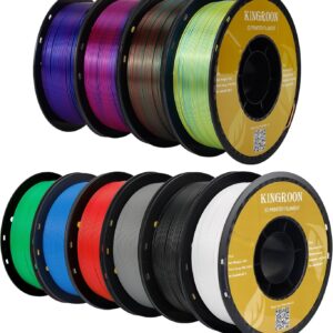 Kingroon PLA 3D Printer Filament,10 Rolls, 10kg Spool(22lbs),Single and Triple Color1.75 mm,4 Triple Color Silk PLA+6 PLA