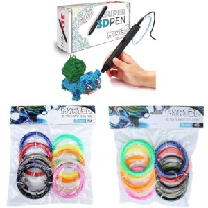 MYNT3D Super 3D Pen, 1.75mm ABS and PLA Compatible 3D Printing Pen & PLA 3D Pen Filament Refill Pack (10 Color, 3m Each) & ABS 3D Pen Filament Refill Pack (10 Color, 3m Each)