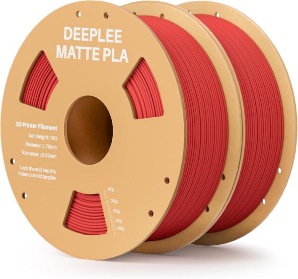 Matte PLA Filament 1.75mm, 3D Printer Filament Dimensional Accuracy +/- 0.02mm, No Clogging, Higher Toughness, Cardboard Spool 3D Filament, 2 Pack Ruby Red