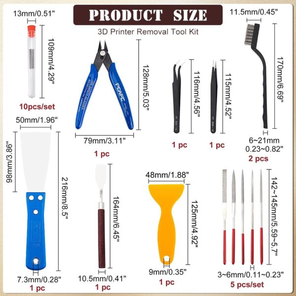 OLYCRAFT 23PCS 3D Printer Tool 3D Printer Nozzle Cleaning Tool Removal Tool Kit Includes Putty Knife, Wire Brush, Wire Flush Cutter, Scraper Knife, Diamond Files and Tweezer for Cleaning 3D Printer - Image 2