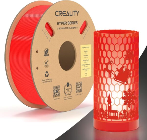 Official Creality Hyper PETG Filament 1.75mm, High Speed 600mm/s 3D Printer Filament PETG, 1kg(2.2lbs)/Spool, Dimensional Accuracy ± 0.05 mm (Red)