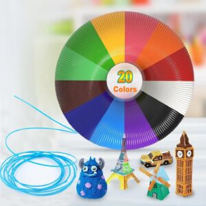 PCL 3D Pen Filament Refills – 20 Rainbow Colors – 1.75mm Diameter, Eco-Friendly & Low-Temperature Material – Compatible with Most 3D Printing Pens – Non-Toxic & Safe for Skin-pizimae (20, 320)