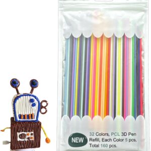 Pen Filament Refills - 32-Color Printing Pen Filament Refills | 160pcs Printer Pen Filament | Vibrant Colors Pen Filament Pen Refill, Low Print Temperature Filament | Printing Pen Colors