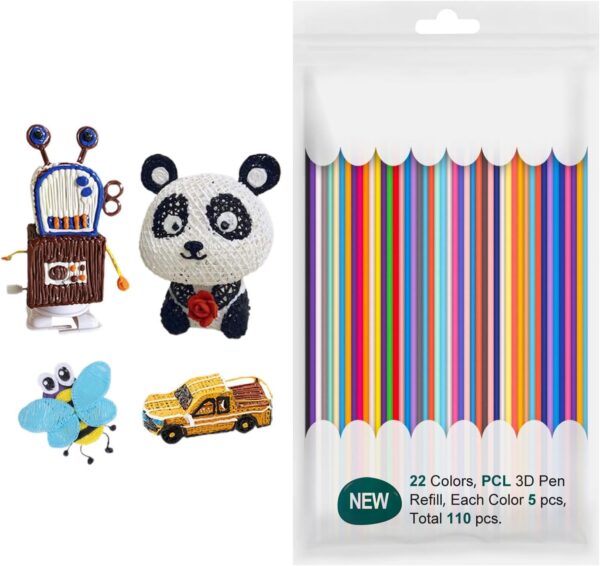 Pen Filament Strands - 3D Sketch Pen Refills, 110 Pen Filament | Filament Replacement Rods, 2.5mm Refill Filaments, Colorful 3D Drawing Pen Refill Filament Bundle for Printing Pens Printer