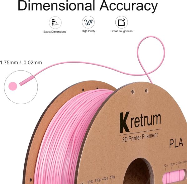 Pink PLA 3D Printing Filament 1.75mm 1KG 2.2LBS Cardboard Spool 1.75mm PLA 3D Printer Filament Refills Suitable for Most FDM 3D Printer fits Bambu Creality FlashForge Anycubic ELEGOO etc. Pink - Image 2