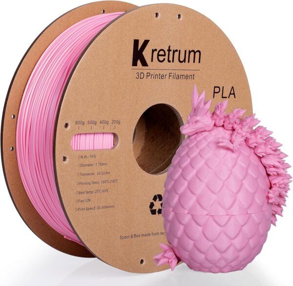 Pink PLA 3D Printing Filament 1.75mm 1KG 2.2LBS Cardboard Spool 1.75mm PLA 3D Printer Filament Refills Suitable for Most FDM 3D Printer fits Bambu Creality FlashForge Anycubic ELEGOO etc. Pink