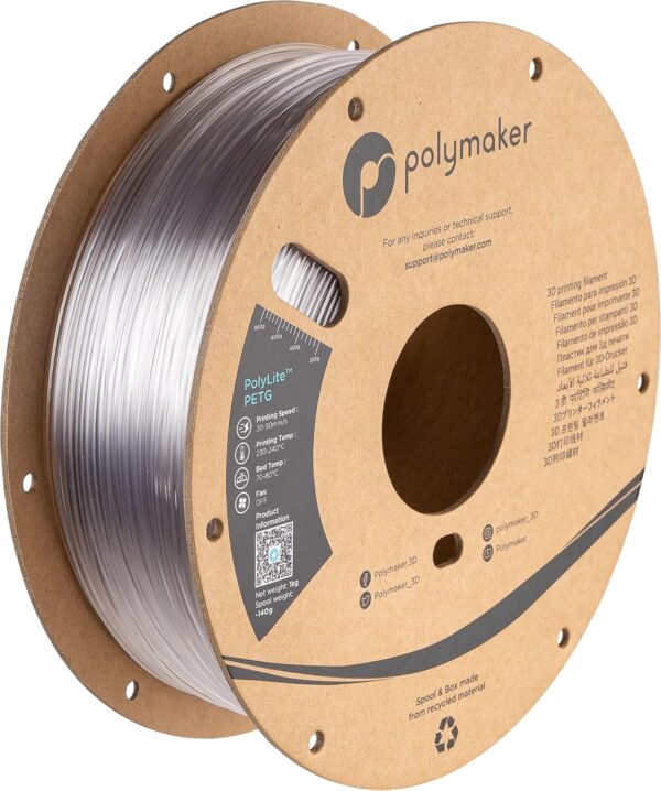 Polymaker PETG Filament 1.75mm 1kg Clear 3D Printer Filament, PolyLite PETG 3D Printing Filament 1.75mm, Dimensional Accuracy +/- 0.03mm, Print with Most 3D Printers