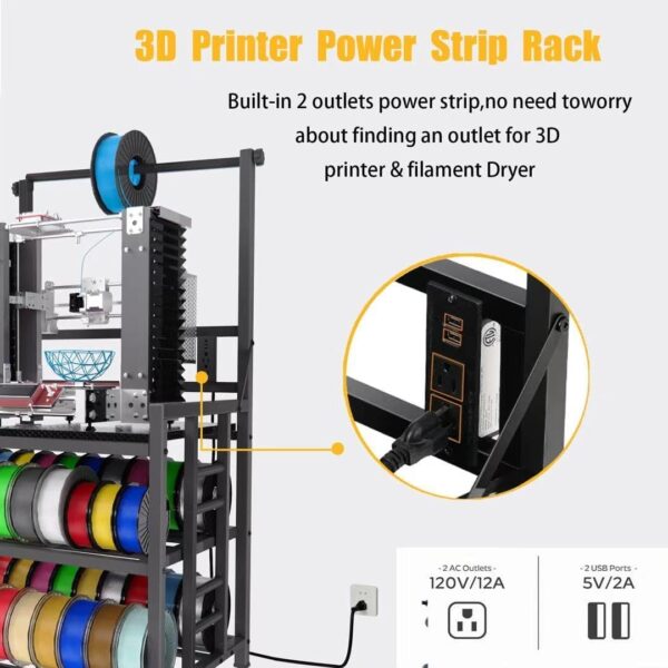 Reinforced 3D Printer Stand Heavy-Duty 3D Printer Filament Storage Stand, Rolling Stable Spool Organizer Rack for PLA/ABS/PETG, Sturdy Workshop/Garage/Office Shelving System - Image 2