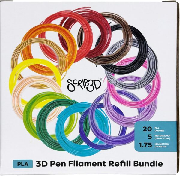 SCRIB3D Pen Filament Refills, 20 Colors, 16 Feet Per Color, 1.75mm PLA, Works with SCRIB3D, PIKA3D, MYNT3D and Most Other 3D Printing pens - Image 2
