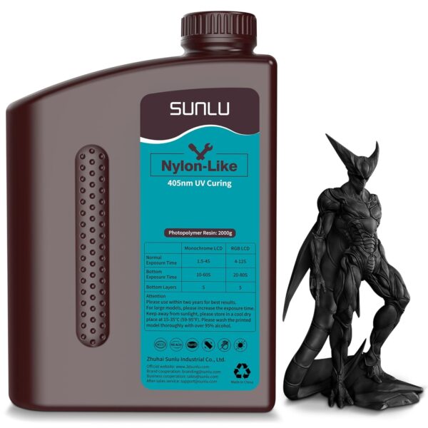 SUNLU 3D Printer Resin, Strong Durable Nylon Like 3D Resin for LCD DLP SLA Resin 3D Printers, 395-405nm UV Light Curing 3D Printing Liquid Photopolymer Resin, Good for Functional Parts, 2000g, Black