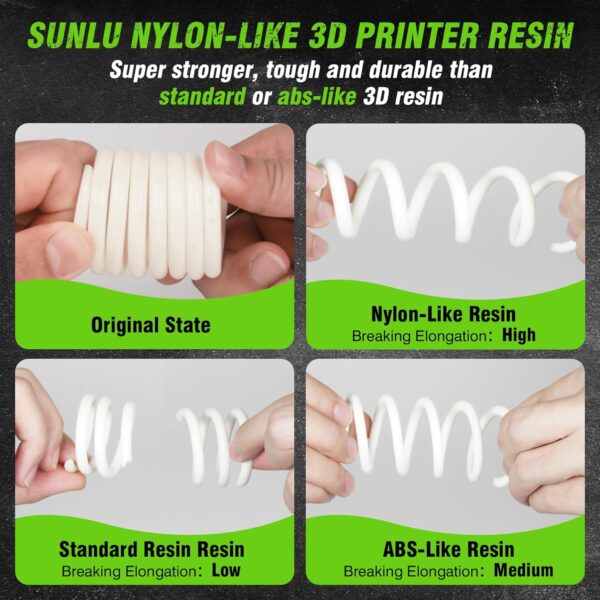 SUNLU 3D Printer Resin, Strong Durable Nylon Like 3D Resin for LCD DLP SLA Resin 3D Printers, 395-405nm UV Light Curing 3D Printing Liquid Photopolymer Resin, Good for Functional Parts, 2000g, Black - Image 2