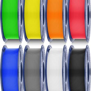 SUNLU ABS Filament 1.75mm 3D Printer Filament Bundle Multicolor, Individually Vacuum Packed, 2kg in Total, 0.25kg per Spool, 8 Pack, 8 Colors, Black+White+Grey+Blue+Yelllow+Green+Red+Orange