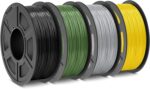 SUNLU ABS Filament 1.75mm 3D Printer Filament, Strong and Durable, Excellent Toughness, Individually Vacuum Packed, 4kg in Total, 1kg per Spool, Pack of 4, Black+Olive Green+Silver+Yellow
