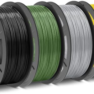 SUNLU ABS Filament 1.75mm 3D Printer Filament, Strong and Durable, Excellent Toughness, Individually Vacuum Packed, 4kg in Total, 1kg per Spool, Pack of 4, Black+Olive Green+Silver+Yellow