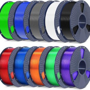 SUNLU PLA Filament Bundle 1.75mm, 3D Printer Filament, Dimensional Accuracy +/- 0.02 mm,1kg Spool, 10 Rolls, Black+White+Grey+Blue+Green+Transparent (Purple+Green+Orange+Blue+Red)