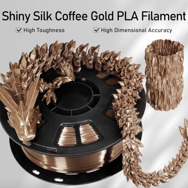 Silk Coffee PLA Satin Shiny 3D Printer Filament, 1.75mm Diameter 1kg Spool 2.2lbs for FDM 3D Printers - Image 2