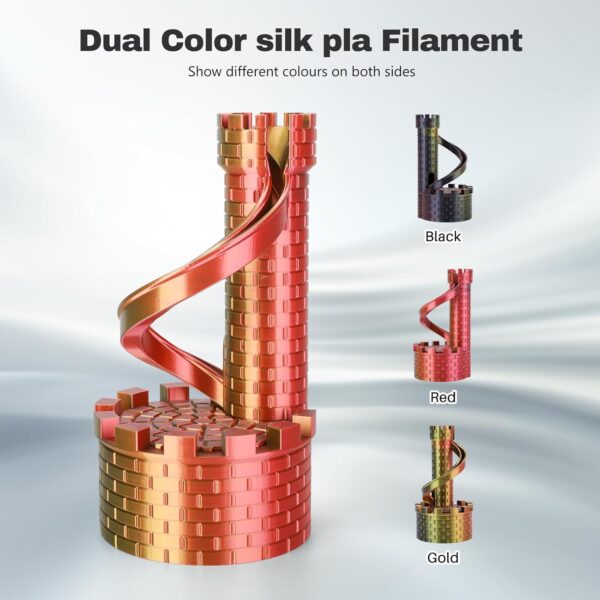 Silk PLA Filament 1.75mm Black Red Gold Triple Color PLA 3D Printer Filament 3 in 1 Coextrusion 1KG Spool(2.2lbs) 3D Printing Filament Dimensional Accuracy +/- 0.03mm - Image 2
