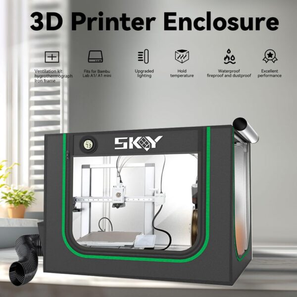 Upgrade 3D Printer Enclosure for Bambu Lab A1,A1 Mini with LED Light,Iron Frame,Fan Extraction Kit,Thermo-Hygrometer, Fireproof Dustproof Tent Constant Temperature Protective Cover,850 * 580 * 580mm - Image 2