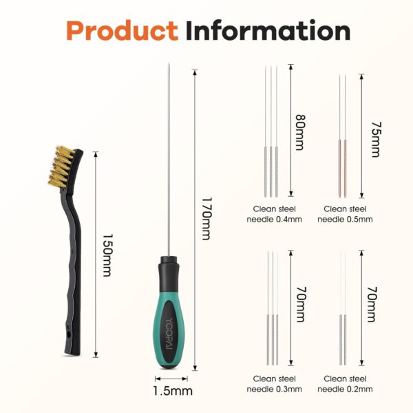 YOOPAI 3D Printer Nozzle Cleaning Kit, 3D Printer Cleaning Kit with Soft Rubber Handle, 0.4mm Nozzle Cleaning Needles and Copper Wire Brush, 3D Printer Tools Kit for 1.75mm Nozzles - Image 2